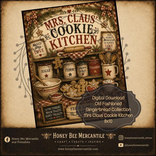 Old Fashioned Gingerbread, Mrs Claus Cookie Kitchen, 8x10, Digital Download, Printable, Decoupage, Craft Supplies