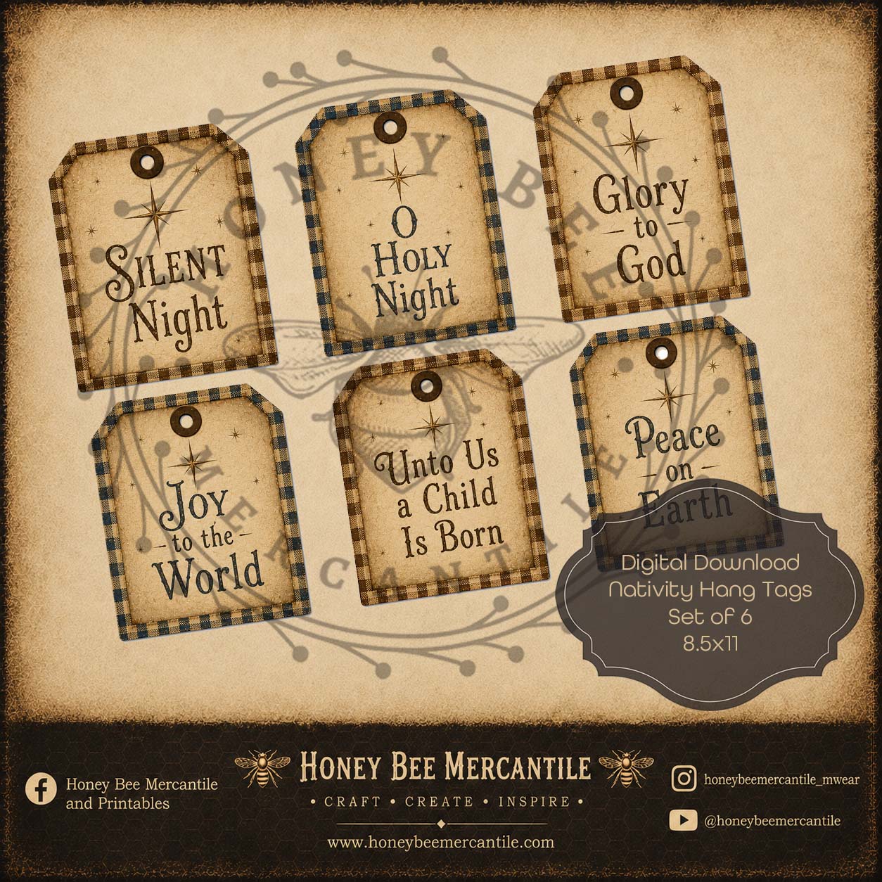 Nativity Hang Tags, Digital Download, Printable, Decoupage, Craft Supplies, Set of 6