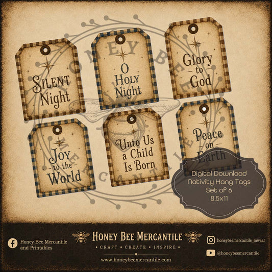 Nativity Hang Tags, Digital Download, Printable, Decoupage, Craft Supplies, Set of 6