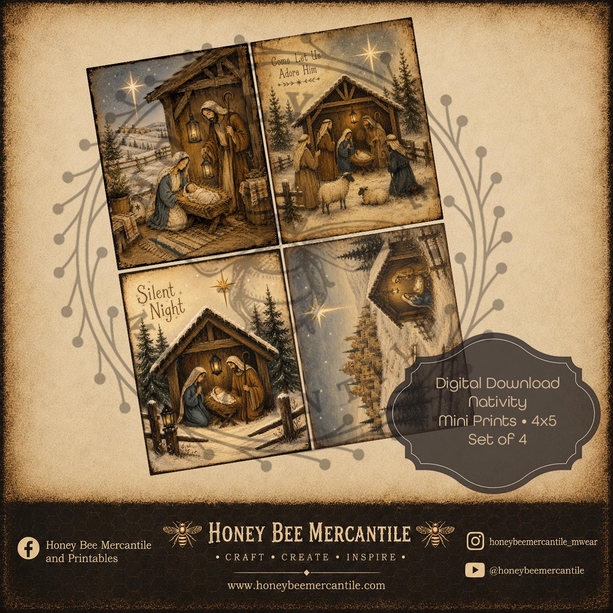 Nativity Minis, 4x5 inch, Set of 4, Digital Download, Printable, Decoupage, Craft Supplies
