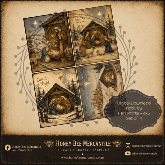 Nativity Minis, 4x5 inch, Set of 4, Digital Download, Printable, Decoupage, Craft Supplies
