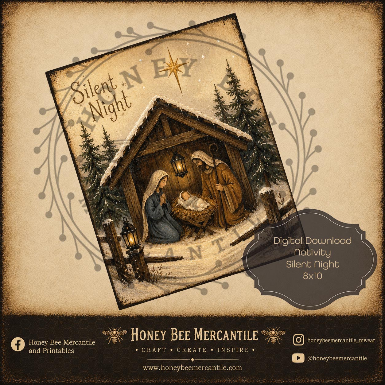 Nativity Silent Night, 8x10, Digital Download, Printable, Decoupage, Craft Supplies