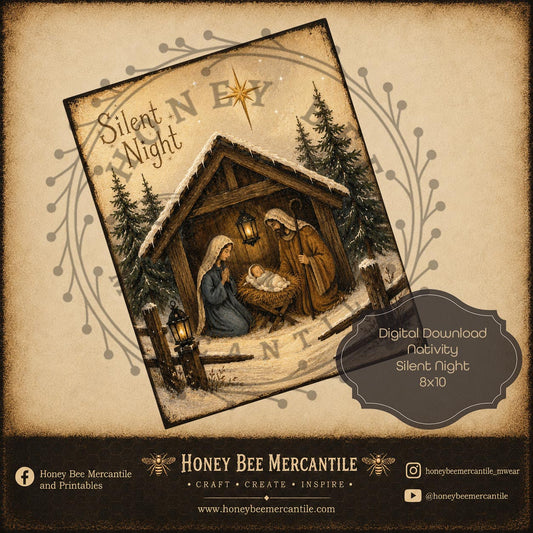 Nativity Silent Night, 8x10, Digital Download, Printable, Decoupage, Craft Supplies