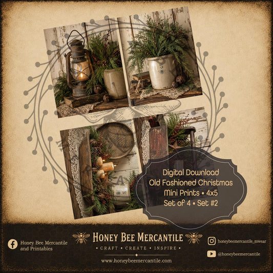 Old Fashioned Christmas, Mini Prints, 4x5, Set of 4 Digital Download, Printable, Decoupage, Craft Supplies, Set 2