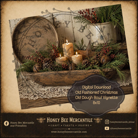 Old Fashioned Christmas, Old Dough Bowl Vignette, 8x10, Digital Download, Printable, Decoupage, Craft Supplies