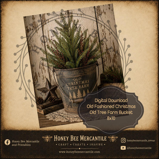Old Fashioned Christmas, Tree in Bucket, Tree Farm, 8x10, Digital Download, Printable, Decoupage, Craft Supplies