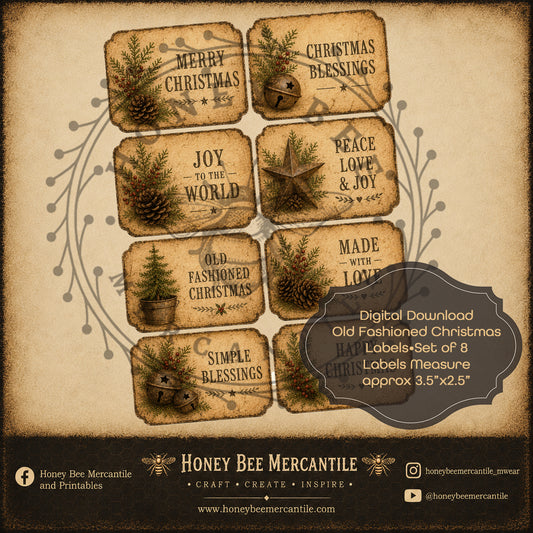 Old Fashioned Christmas Labels, Set of 8, Digital Download, Printable, Decoupage, Craft Supplies