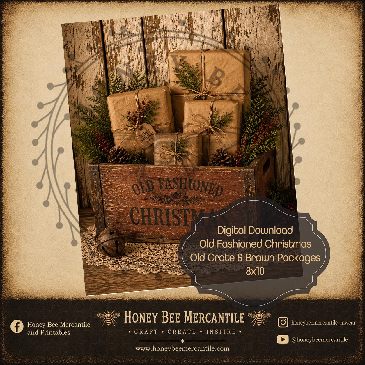 Old Fashioned Christmas, Old Crate and Packages, 8x10, Digital Download, Printable, Decoupage, Craft Supplies