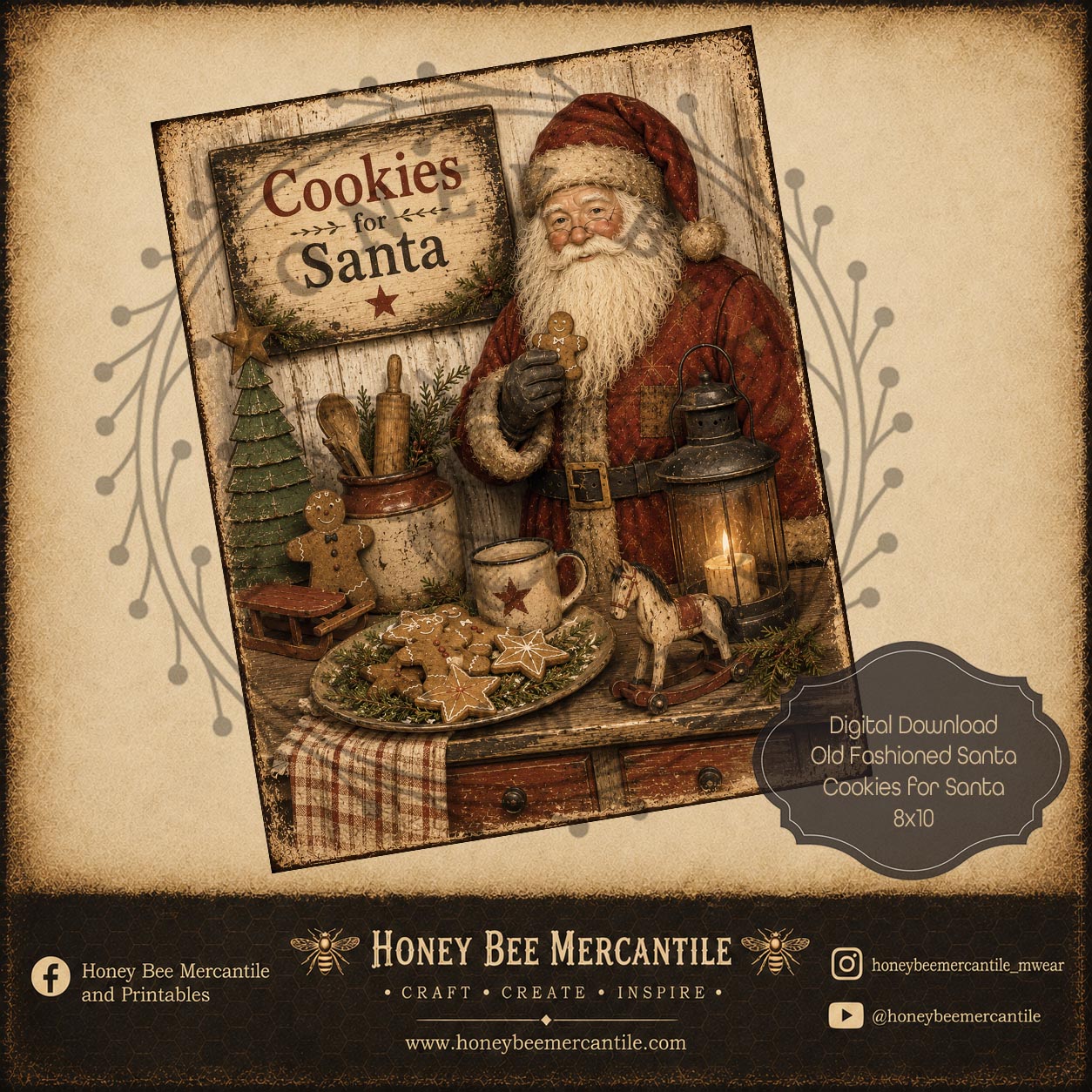 Old Fashioned Santa, Cookies for Santa, 8x10, Digital Download, Printable, Decoupage, Craft Supplies