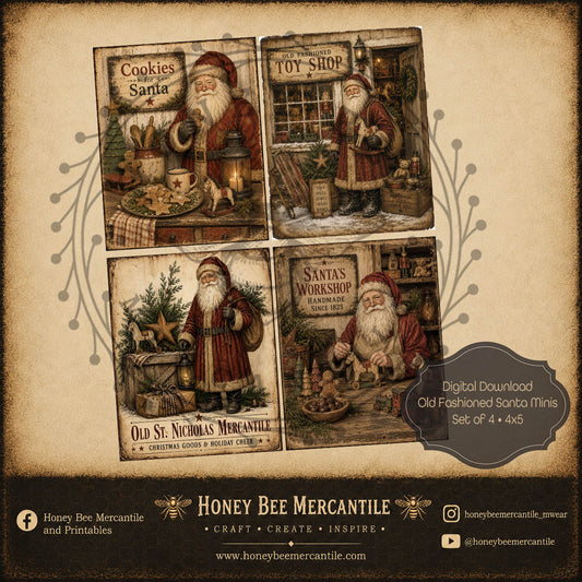 Old Fashioned Santas, Set of 4, Minis 4x5, Digital Download, Printable, Decoupage, Craft Supplies
