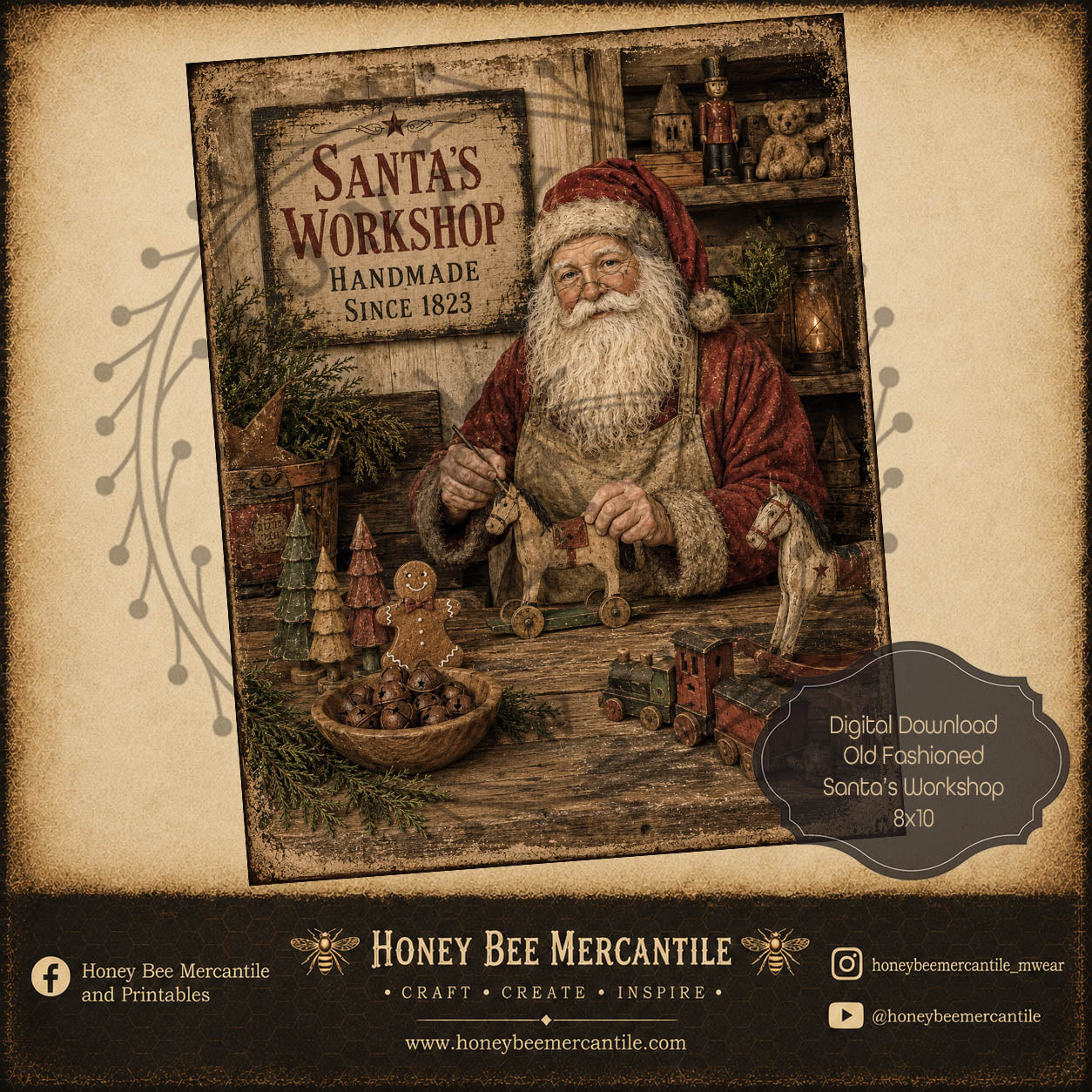 Old Fashioned Santas Workshop 8x10, Digital Download, Printable, Decoupage, Craft Supplies