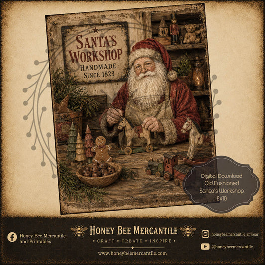 Old Fashioned Santas Workshop 8x10, Digital Download, Printable, Decoupage, Craft Supplies