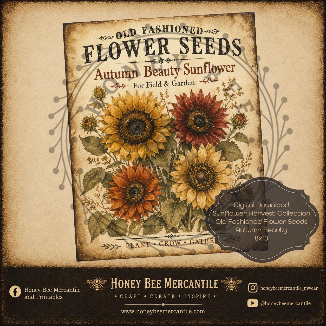 Old Fashioned Sunflower Seeds, Autumn Beauty, 8x10, Digital Download, Printable, Decoupage, Craft Supplies