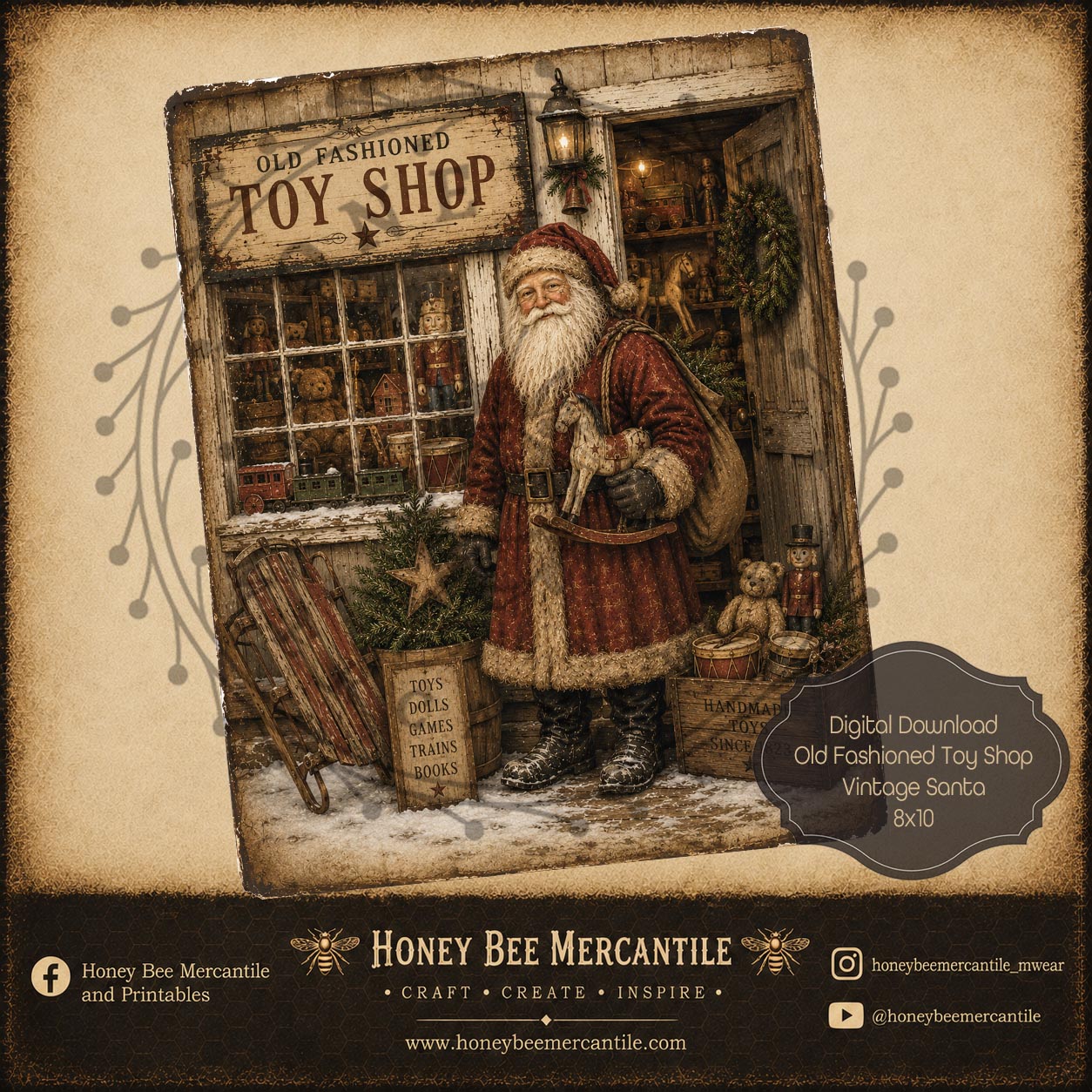 Old Fashioned Toy Shop Santa, 8x10, Digital Download, Printable, Decoupage, Craft Supplies