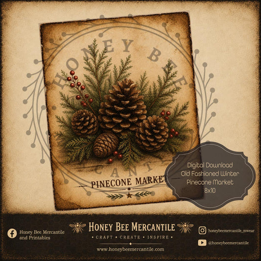 Old Fashioned Winter Pinecone Market, 8x10, Digital Download, Printable, Decoupage, Craft Supplies