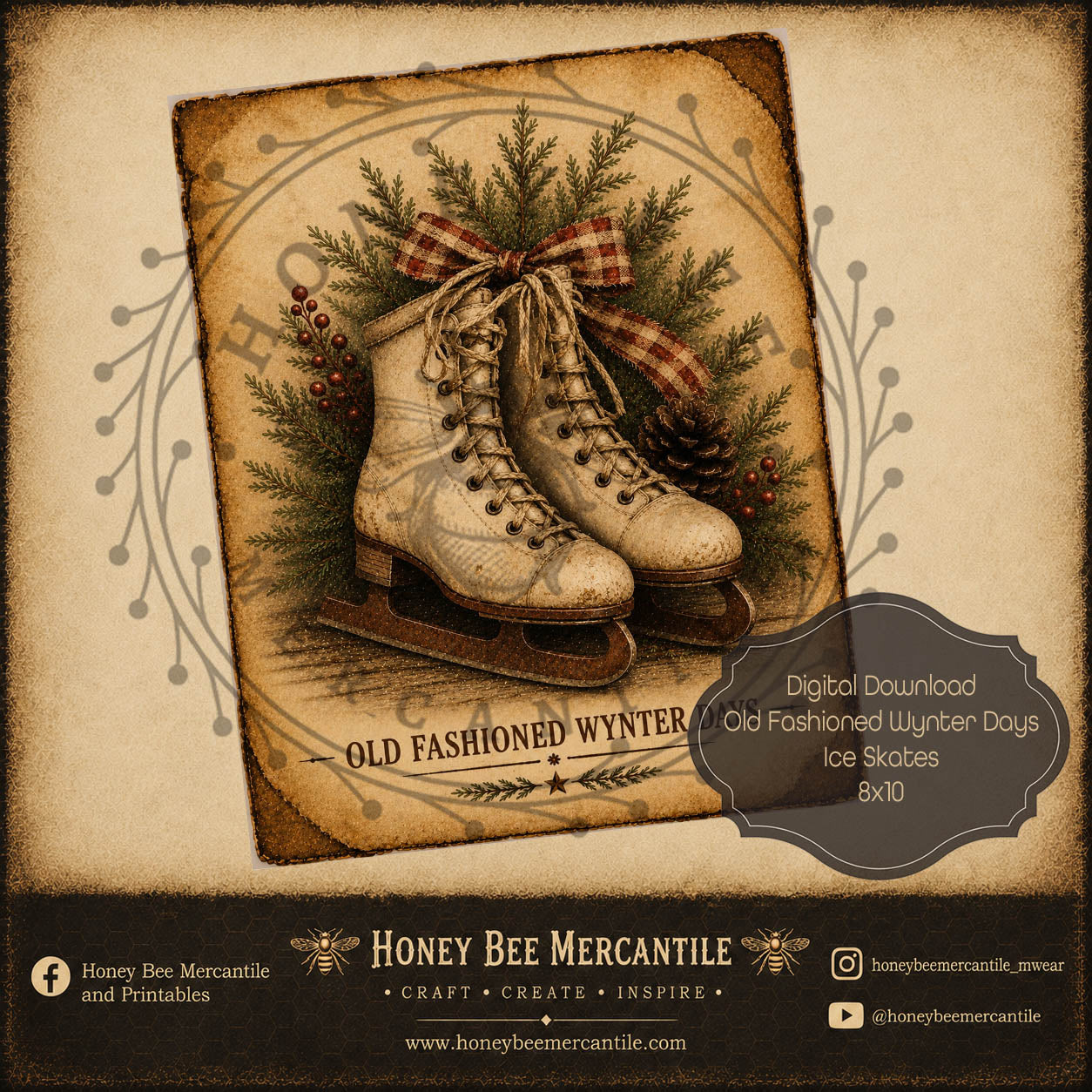 Old Fashioned Wynter Days Ice Skates, 8x10, Digital Download, Printable, Decoupage, Craft Supplies