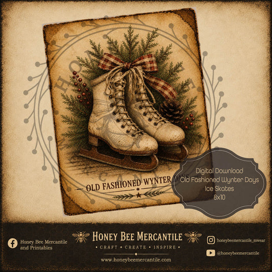 Old Fashioned Wynter Days Ice Skates, 8x10, Digital Download, Printable, Decoupage, Craft Supplies