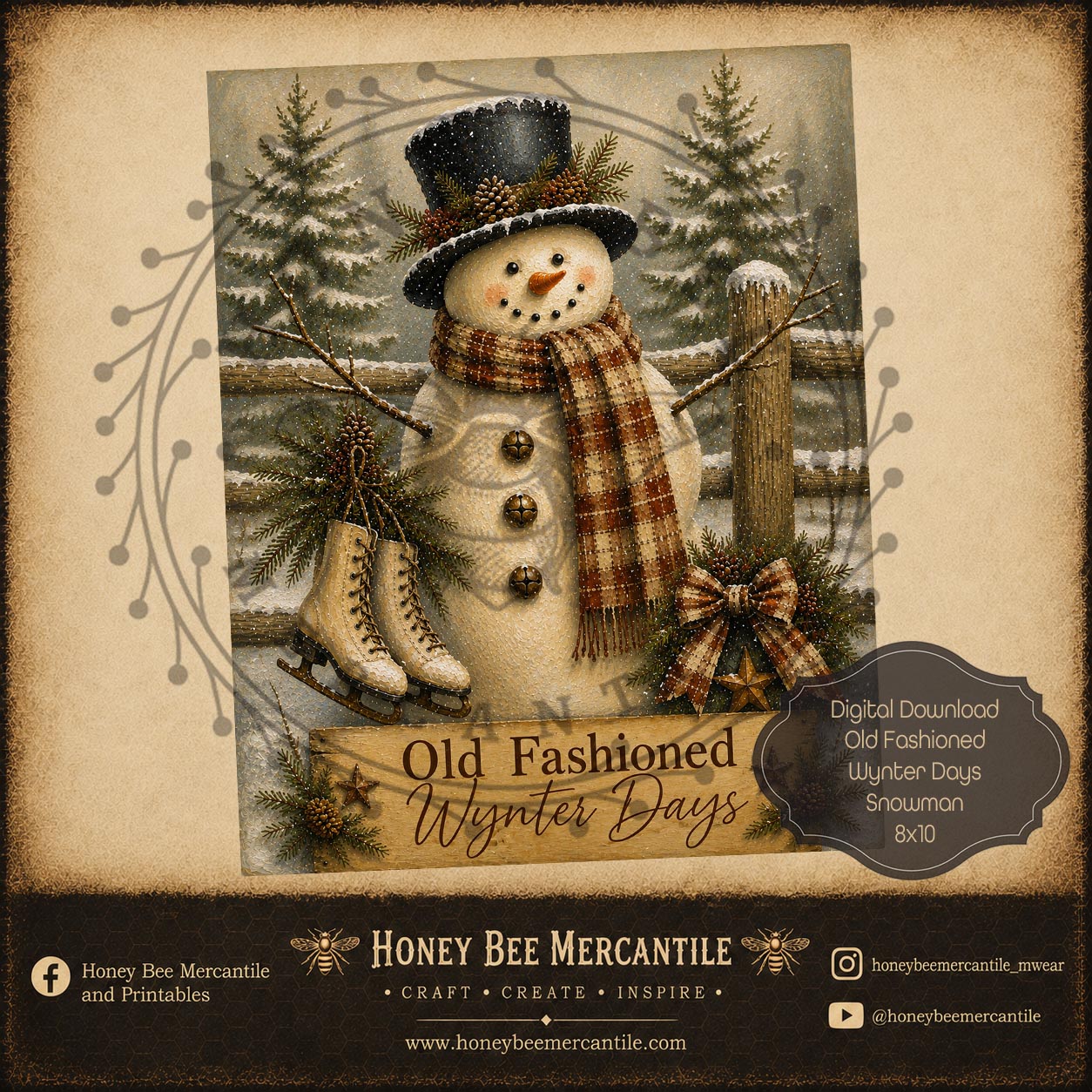 Old Fashioned Wynter Days Snowman, 8x10, Digital Download, Printable, Decoupage, Craft Supplies