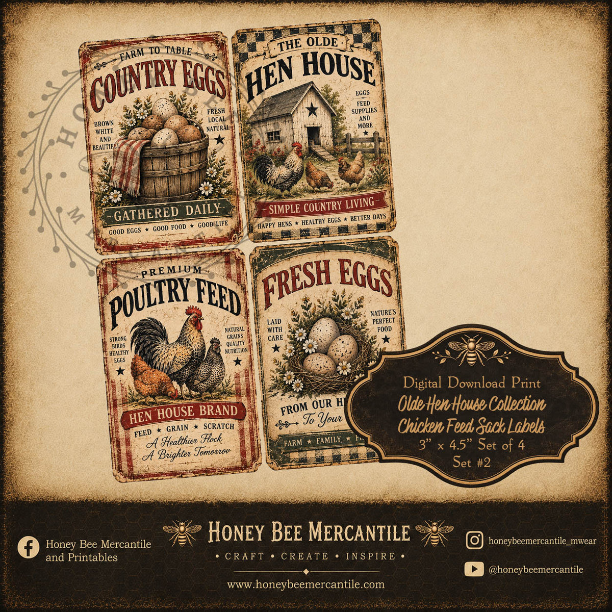 Olde Hen House Collection, Chicken Feed Labels, Digital Download, Printable, Decoupage, Craft Supplies, Set 2
