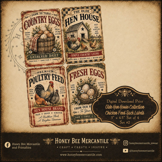Olde Hen House Collection, Chicken Feed Labels, Digital Download, Printable, Decoupage, Craft Supplies, Set 2