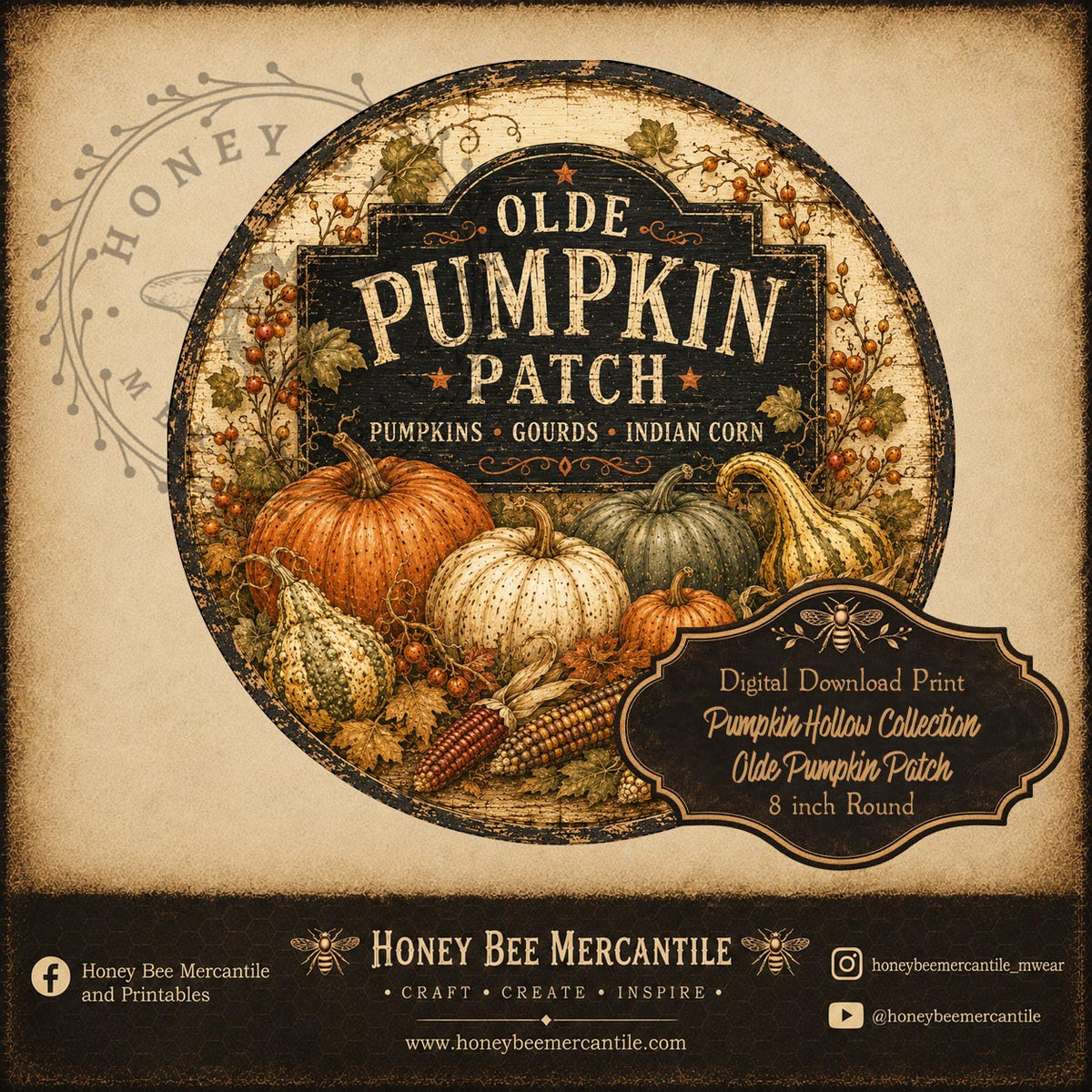 Pumpkin Hollow Collection, Old Pumpkin Patch, 8 inch round, Digital Download, Printable, Decoupage, Craft Supplies