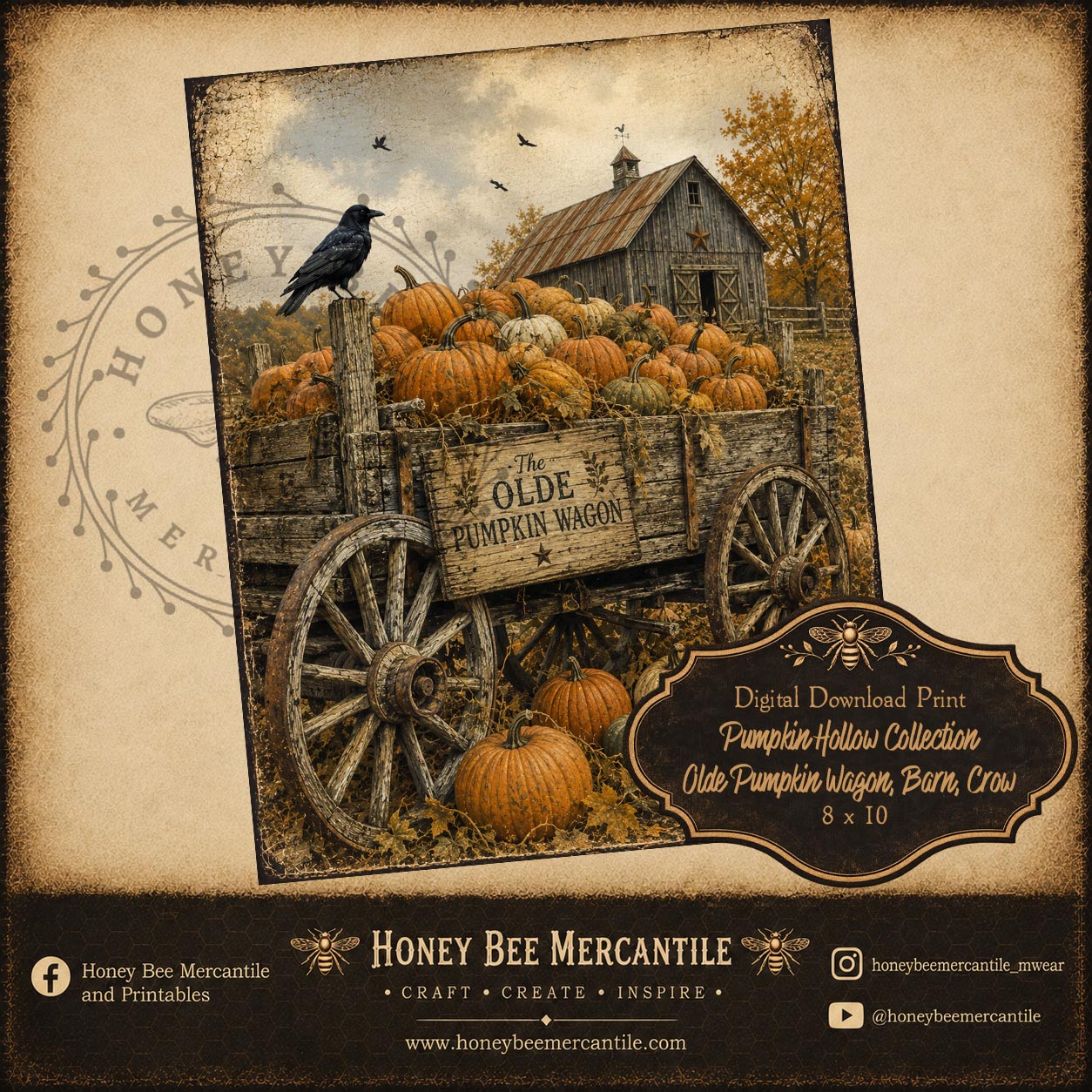 Pumpkin Hollow Collection, Old Pumpkin Wagon, Barn, Pumpkins, Crow, 8x10, Digital Download, Printable, Decoupage, Craft Supplies