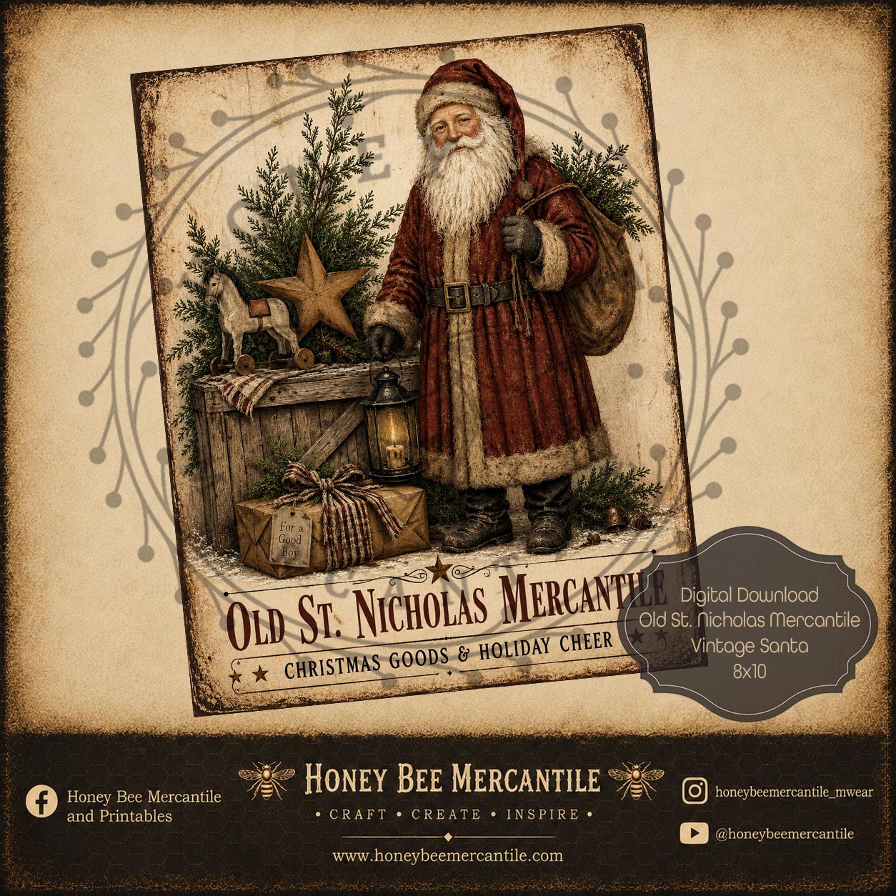 Old St Nicholas Mercantile, 8x10, Digital Download, Printable, Decoupage, Craft Supplies