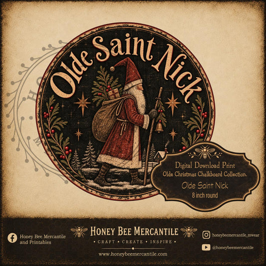 Olde Christmas Chalkboard Collection, Olde Saint Nick, 8 inch round, Digital Download, Printable, Decoupage, Craft Supplies