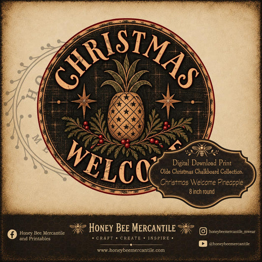 Olde Christmas Chalkboard Collection, Christmas Welcome Pineapple, 8 inch round, Digital Download, Printable, Decoupage, Craft Supplies