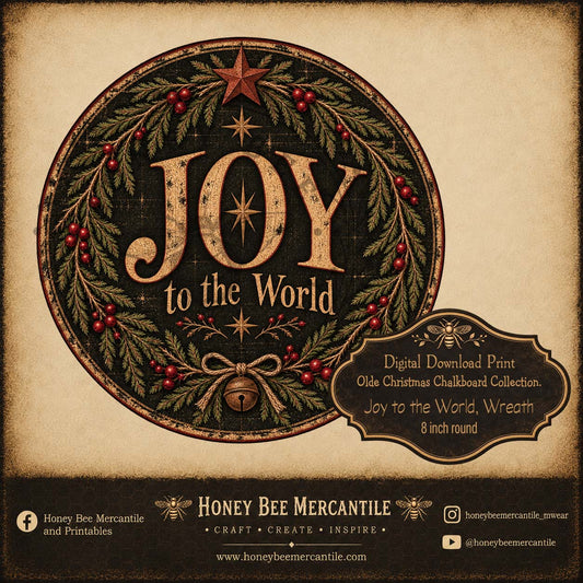Olde Christmas Chalkboard Collection, Joy To the World, 8 inch round, Digital Download, Printable, Decoupage, Craft Supplies