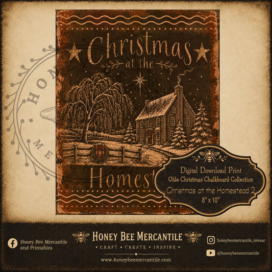 Olde Christmas Chalkboard Collection, Christmas at the Homestead 2, 8x10, Digital Download, Printable, Decoupage, Craft Supplies