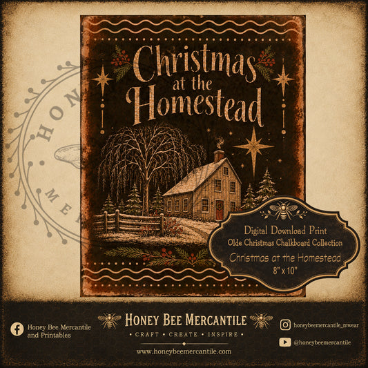Olde Christmas Chalkboard Collection, Christmas at the Homestead, 8x10, Digital Download, Printable, Decoupage, Craft Supplies