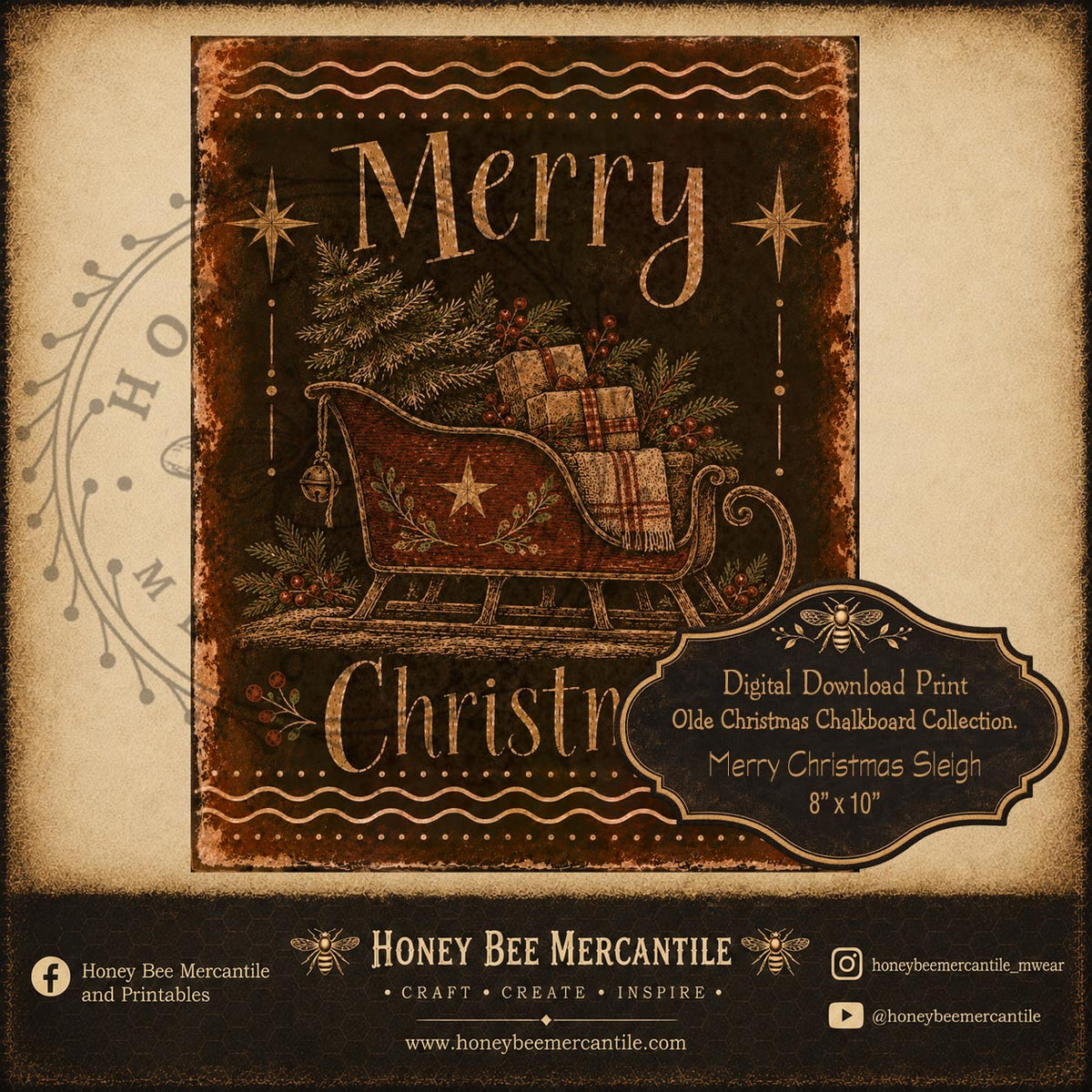 Olde Christmas Chalkboard Collection, Merry Christmas, 8x10, Digital Download, Printable, Decoupage, Craft Supplies