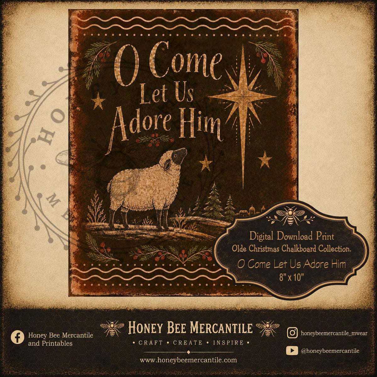 Olde Christmas Chalkboard Collection, Oh Come Let Us Adore Him, 8x10, Digital Download, Printable, Decoupage, Craft Supplies