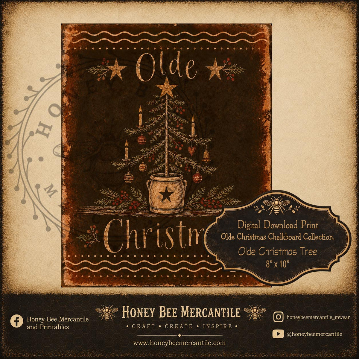Olde Christmas Chalkboard Collection, Olde Christmas Tree, 8x10, Digital Download, Printable, Decoupage, Craft Supplies