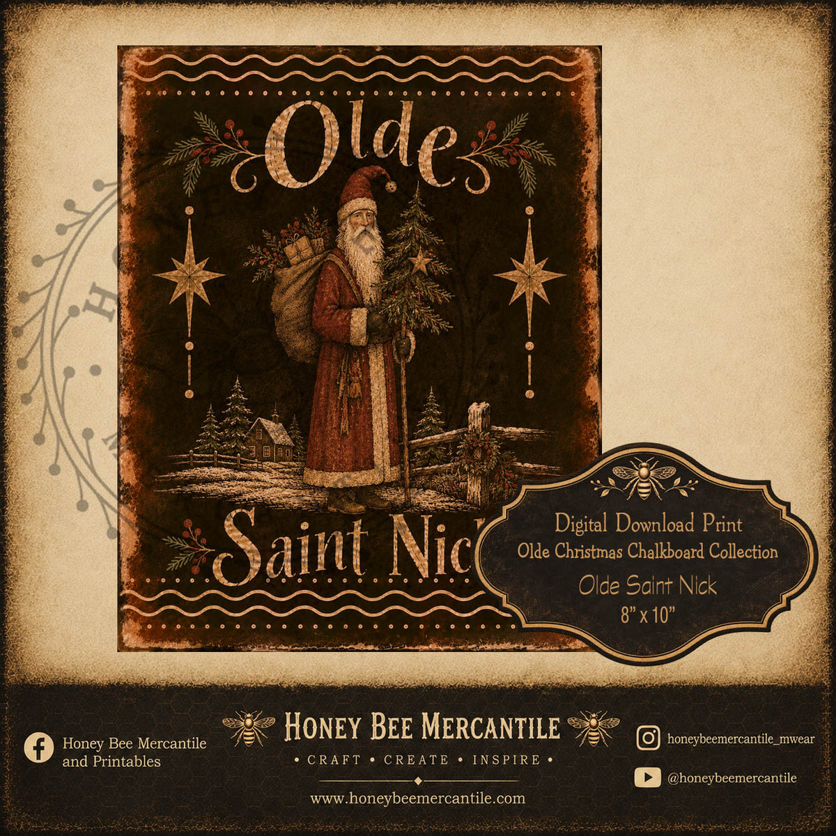 Olde Christmas Chalkboard Collection, Olde Saint Nick, 8x10, Digital Download, Printable, Decoupage, Craft Supplies