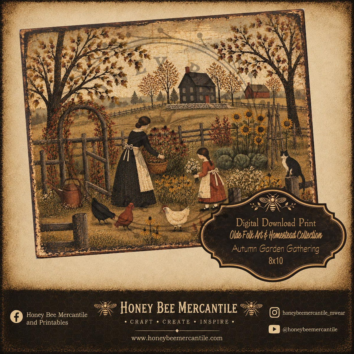 Olde Folk Art and Homestead Collection, Autumn Garden Gathering, 8x10, Digital Download, Printable, Decoupage, Craft Supplies