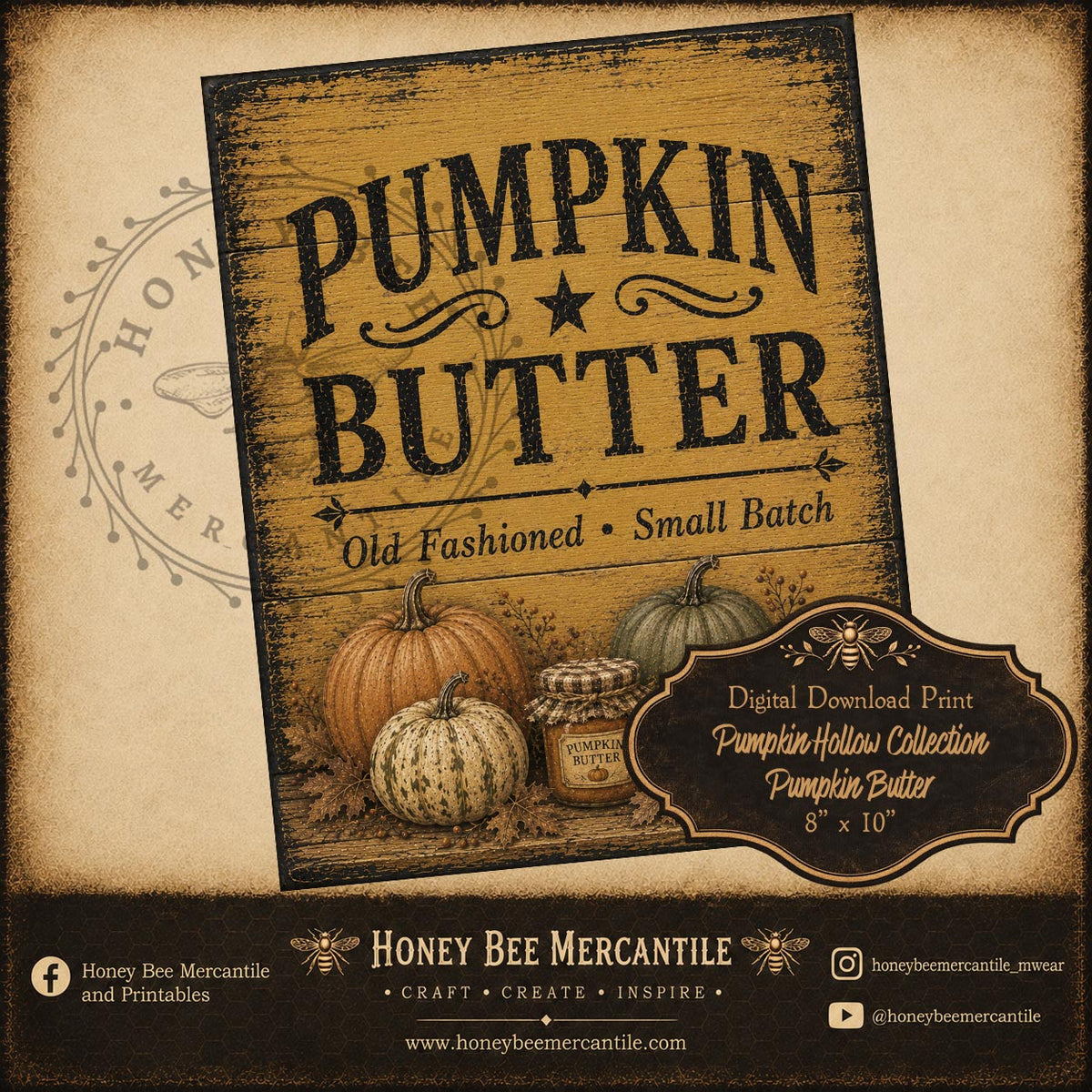 Pumpkin Hollow Collection, Pumpkin Butter Wood Sign, 8x10, Digital Download, Printable, Decoupage, Craft Supplies