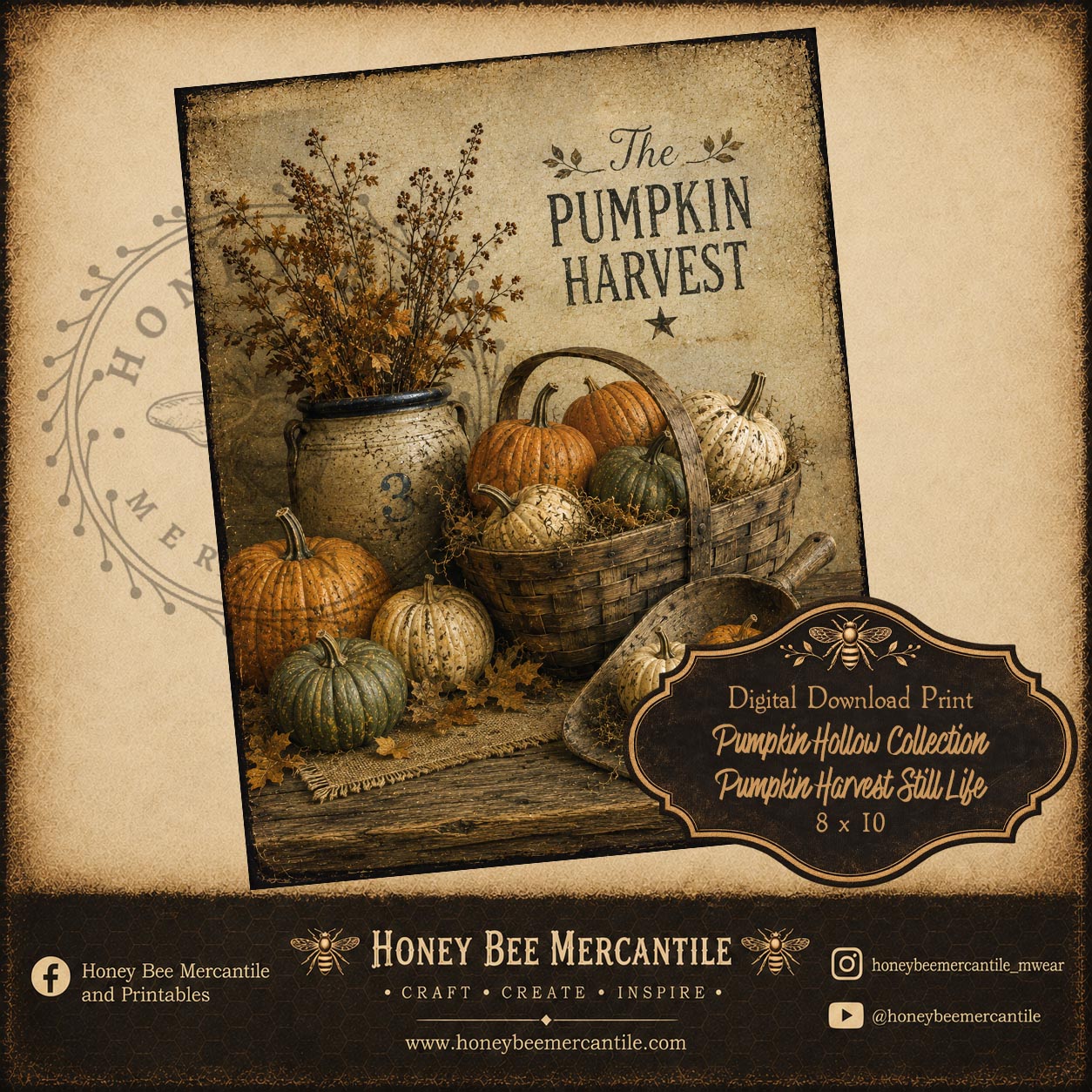 Pumpkin Hollow Collection, Pumpkin Harvest Still, 8x10, Digital Download, Printable, Decoupage, Craft Supplies