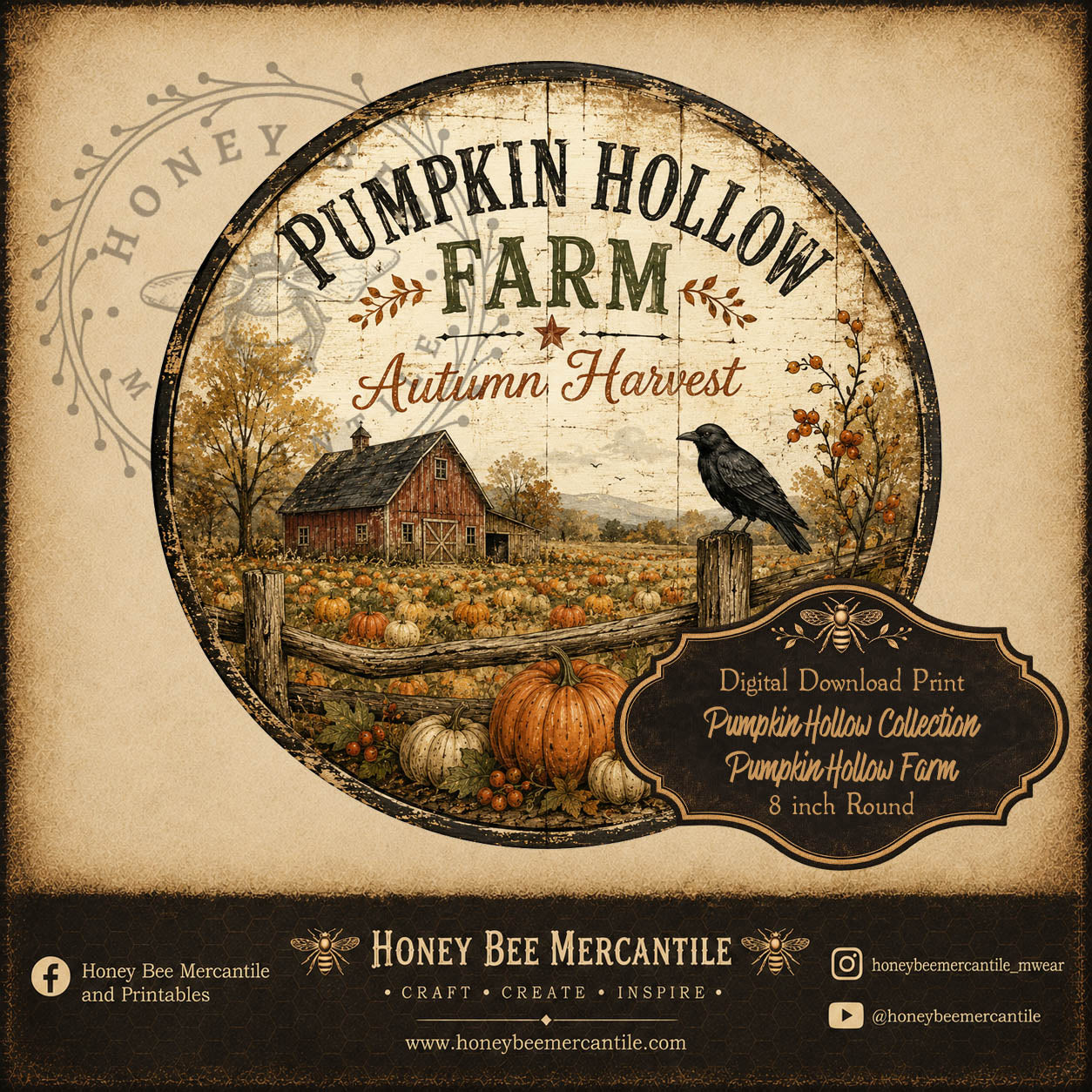 Pumpkin Hollow Collection, Pumpkin Hollow Farm, 8 inch round, Digital Download, Printable, Decoupage, Craft Supplies