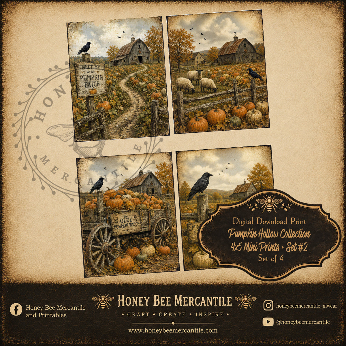 Pumpkin Hollow Collection, Pumpkin Hollow Minis, Set of 4, 4x5, Digital Download, Printable, Decoupage, Craft Supplies, Set 2