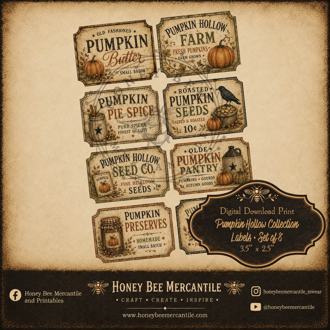 Pumpkin Hollow Collection, Pantry Labels, Set of 8, Digital Download, Printable, Decoupage, Craft Supplies