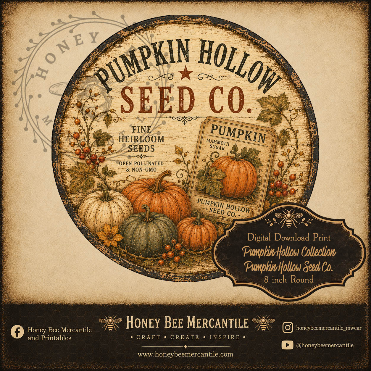 Pumpkin Hollow Collection, Seed Co, 8 inch round, Digital Download, Printable, Decoupage, Craft Supplies