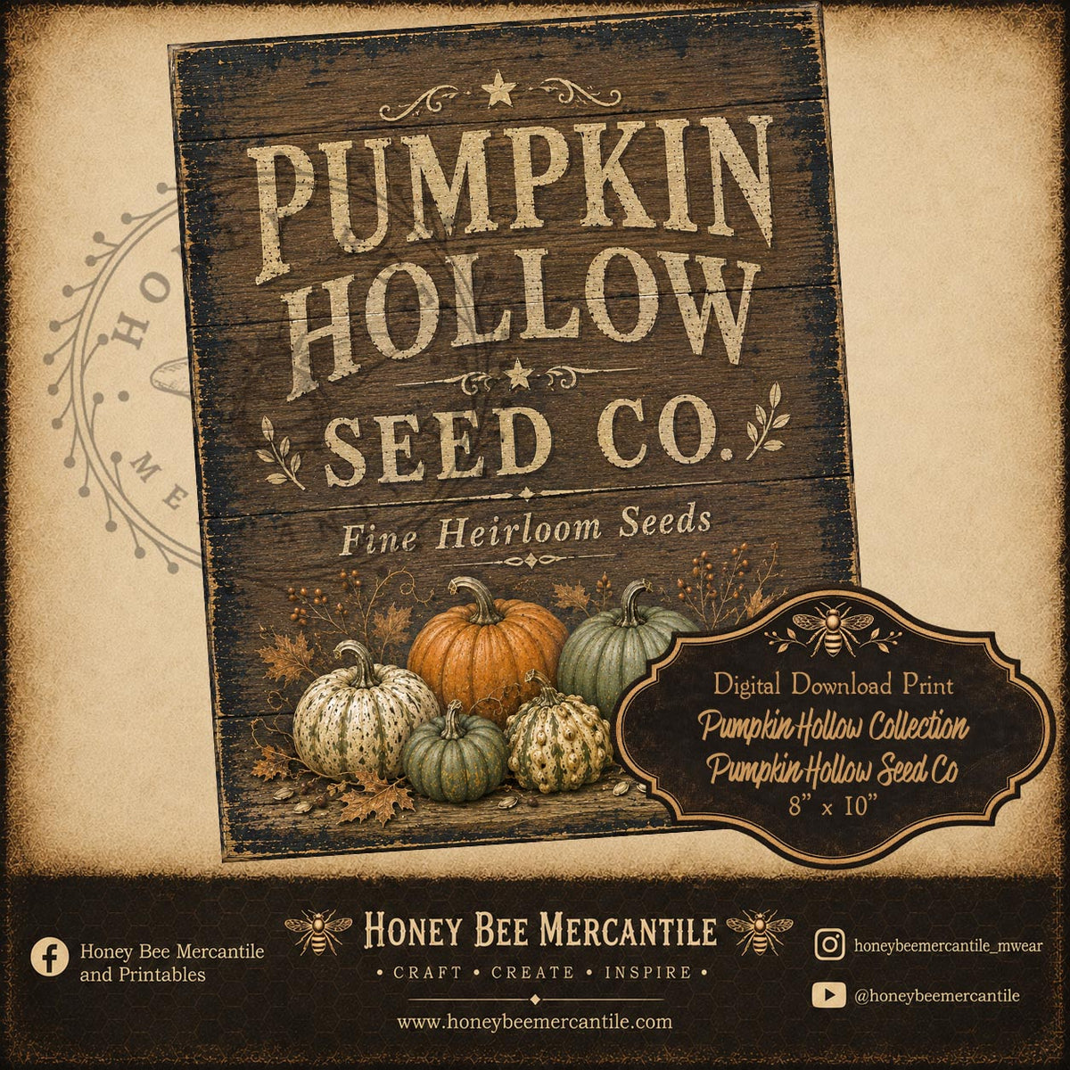 Pumpkin Hollow Collection, Pumpkin Seed Co Wood Sign, 8x10, Digital Download, Printable, Decoupage, Craft Supplies