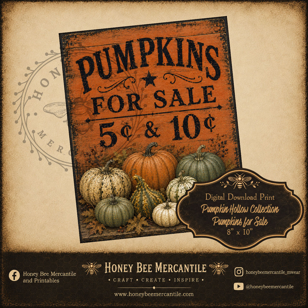 Pumpkin Hollow Collection, Pumpkins for Sale Wood Sign, 8x10, Digital Download, Printable, Decoupage, Craft Supplies