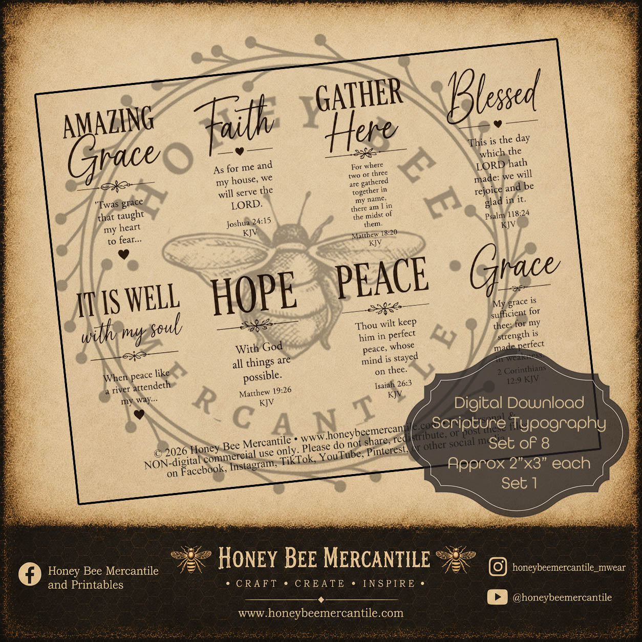 Scripture Typography, Bible Verses, Faith, Set of 8, Digital Download, Printable, Decoupage, Craft Supplies, Set 1