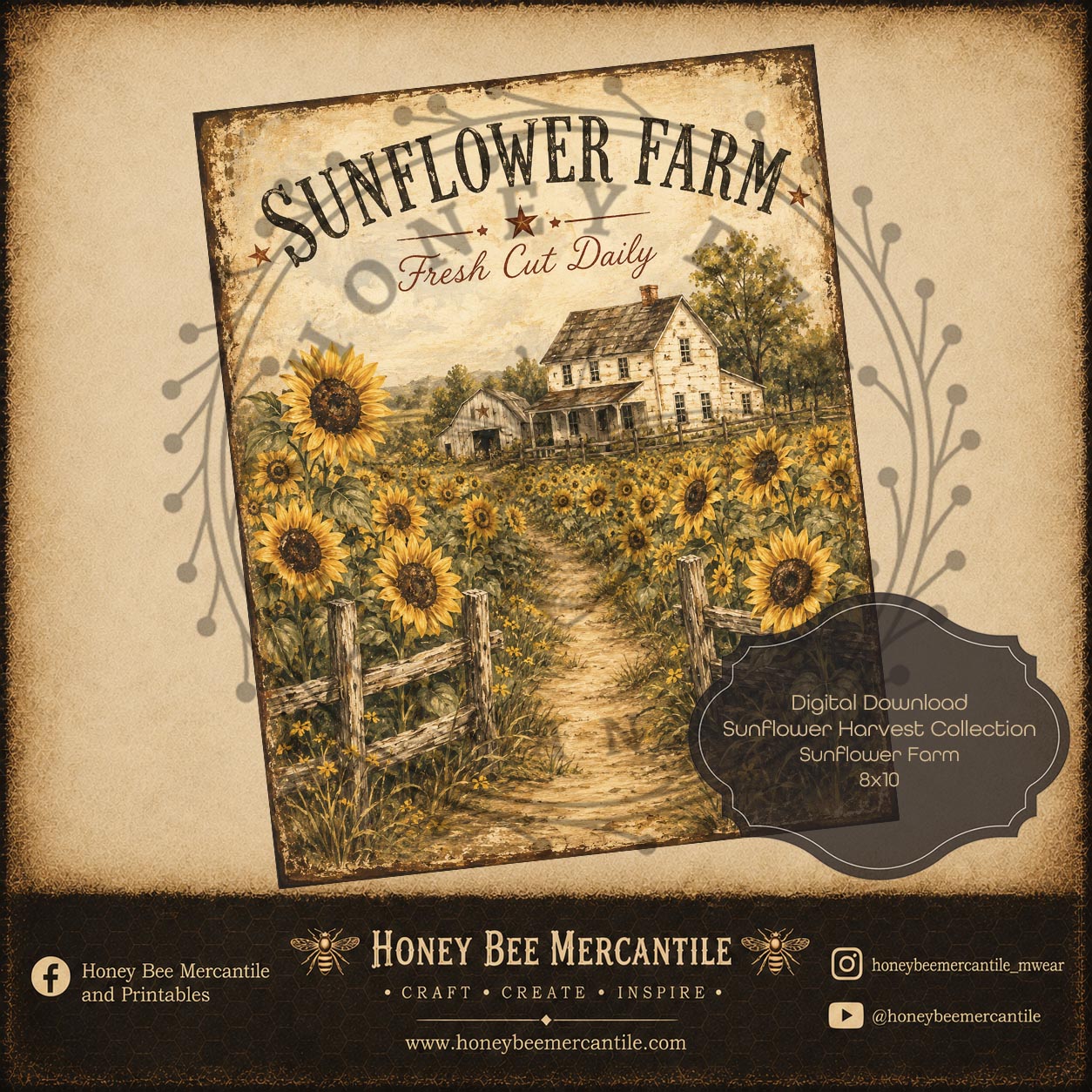Sunflower Harvest Collection, Sunflower Farm, 8x10, Digital Download, Printable, Decoupage, Craft Supplies