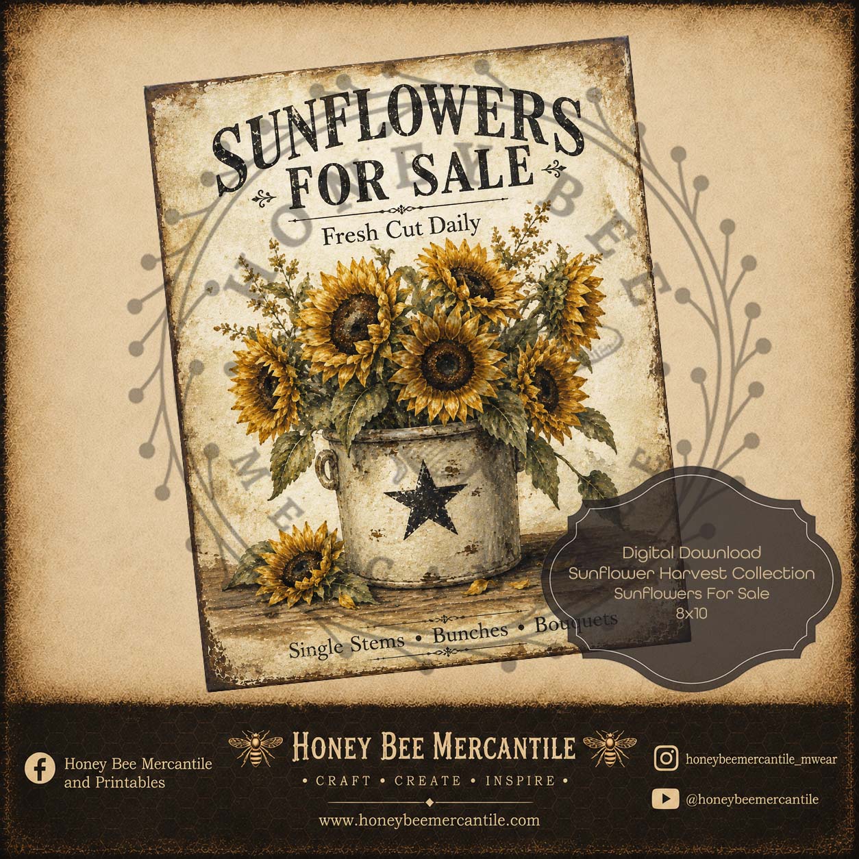 Sunflower Harvest Collection, Sunflowers for Sale, 8x10, Digital Download, Printable, Decoupage, Craft Supplies