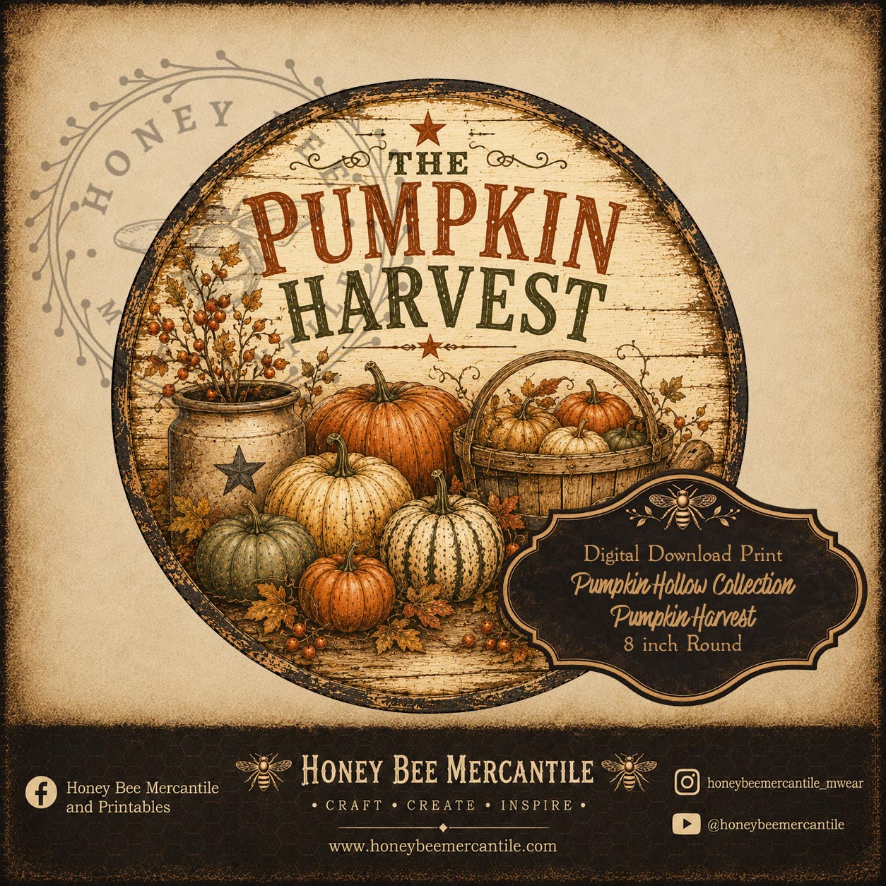Pumpkin Hollow Collection, Pumpkin Harvest, 8 inch round, Digital Download, Printable, Decoupage, Craft Supplies