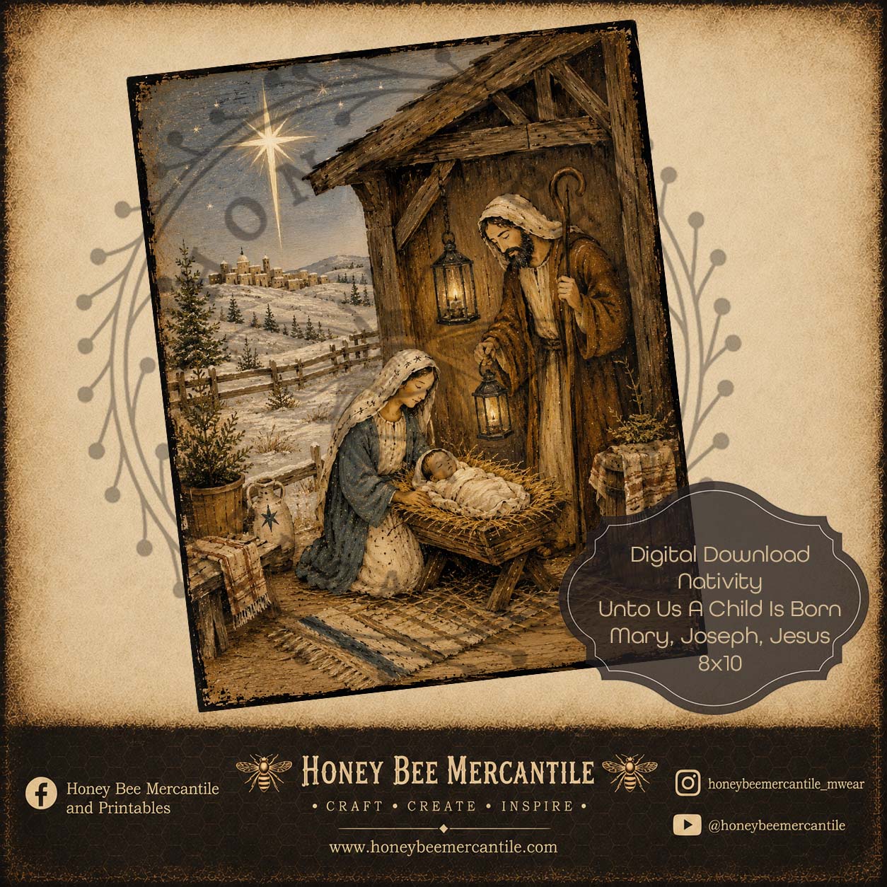 Unto Us A Child Is Born, 8x10, Digital Download, Printable, Decoupage, Craft Supplies